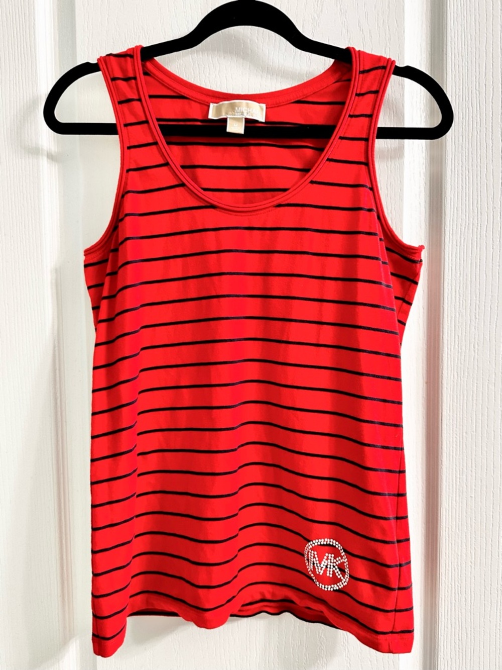 MICHAEL KORS Red & Navy Striped Tank With MK Studded Logo
